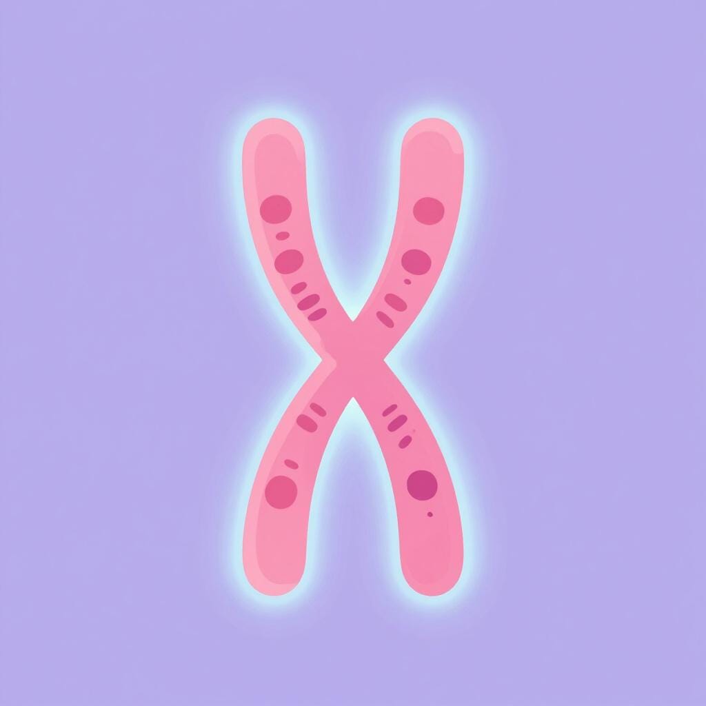 A colorful, X-shaped biological structure representing a chromosome.