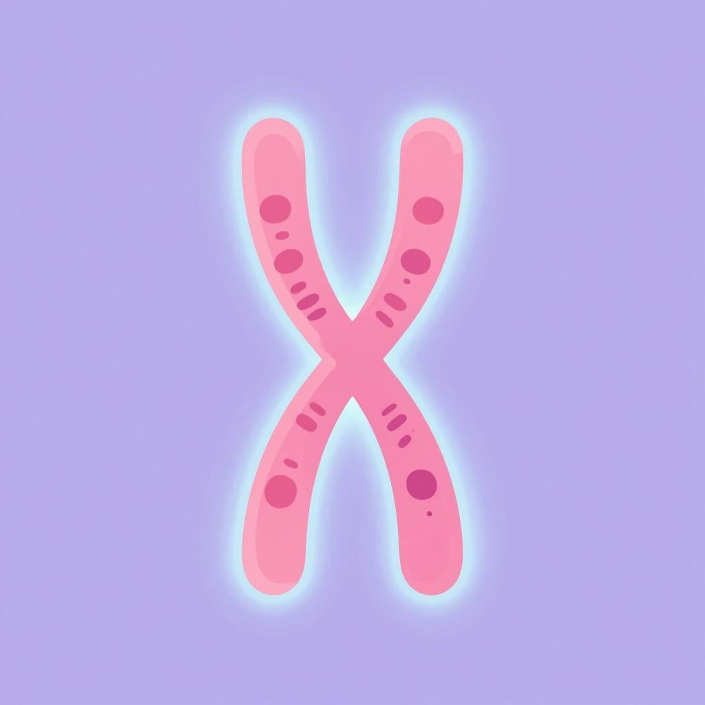 Een kleurrijke, X-vormige biologische structuur die een chromosoom voorstelt.