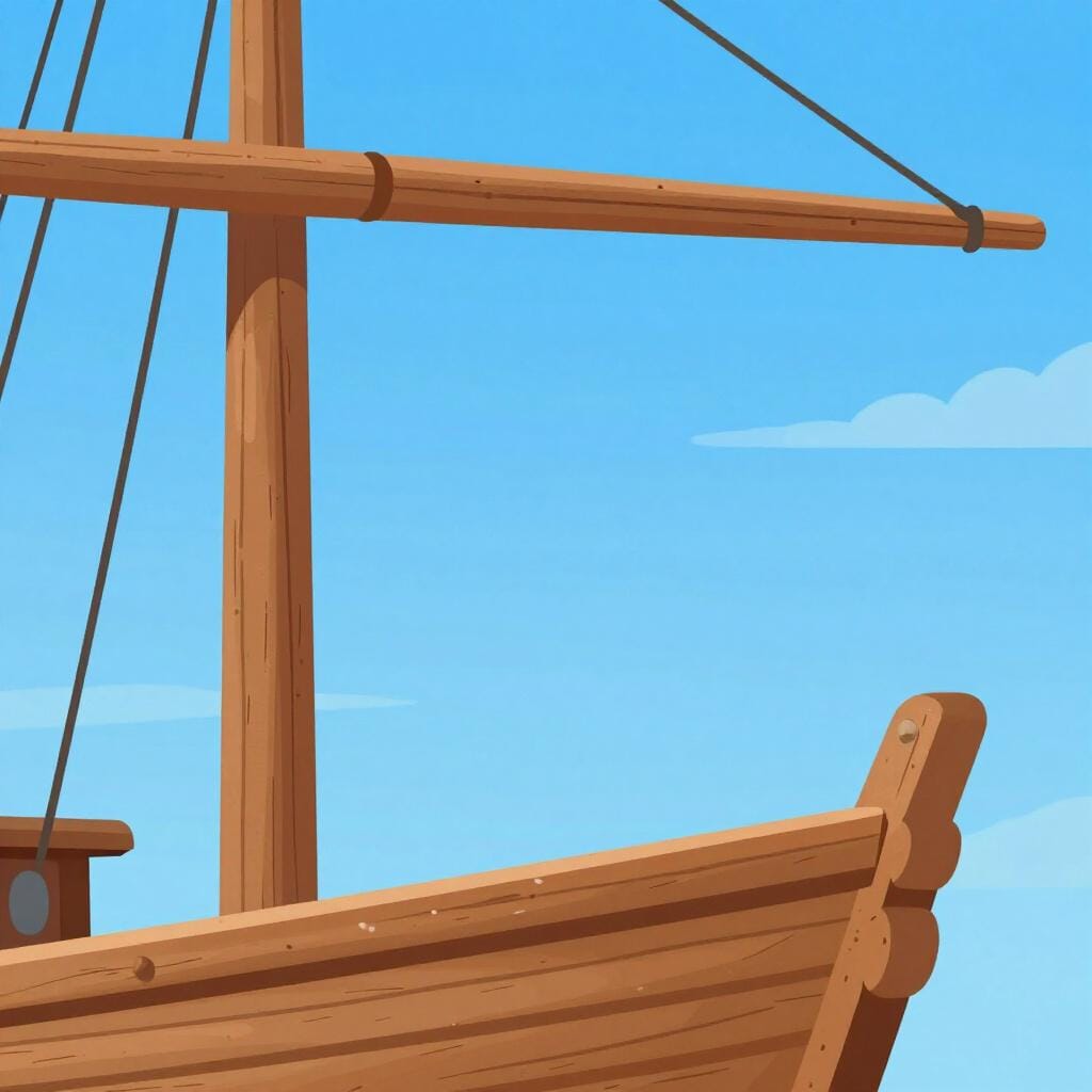 A long wooden pole attached horizontally to the mast of a wooden sailing ship.