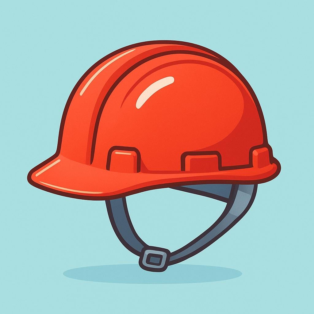 A bright red protective hard hat helmet resting on a plain surface.
