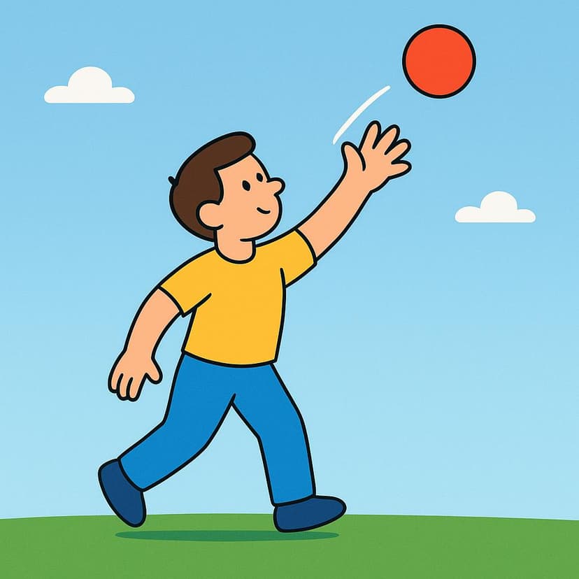 Eine vereinfachte Illustration einer Person, die im Begriff ist, einen roten Ball hoch in die Luft zu werfen.
