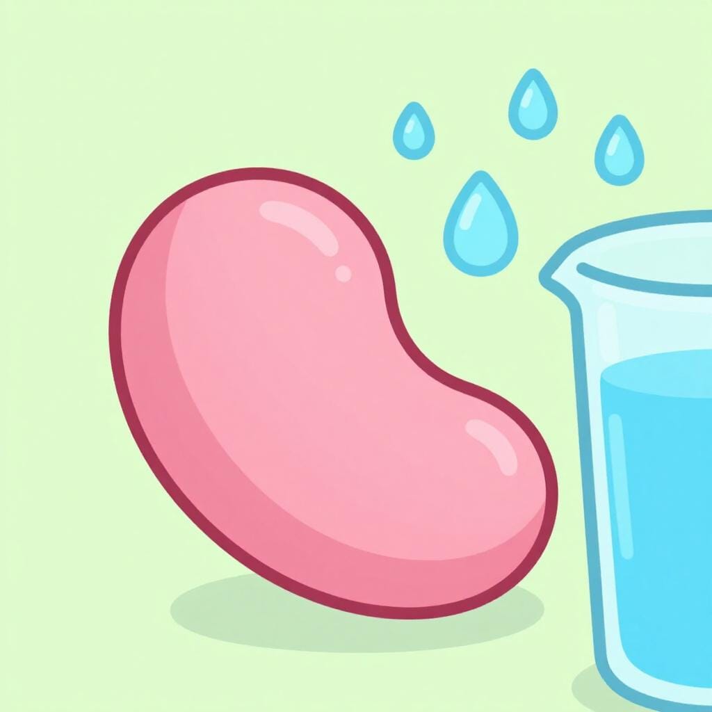 A simple medical illustration of a stylized human organ releasing small blue droplets representing hormones.