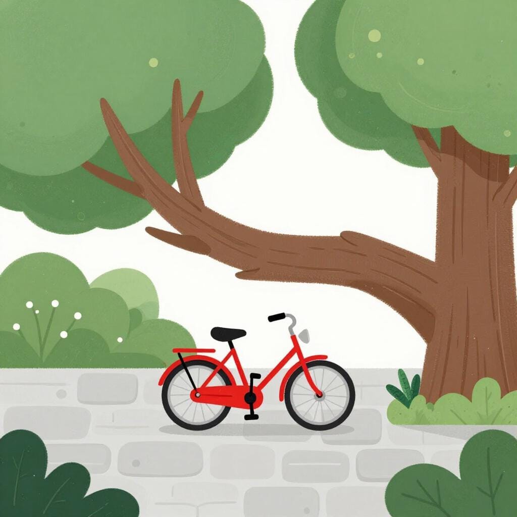 Une branche d'arbre tombée bloquant un chemin de jardin lisse.