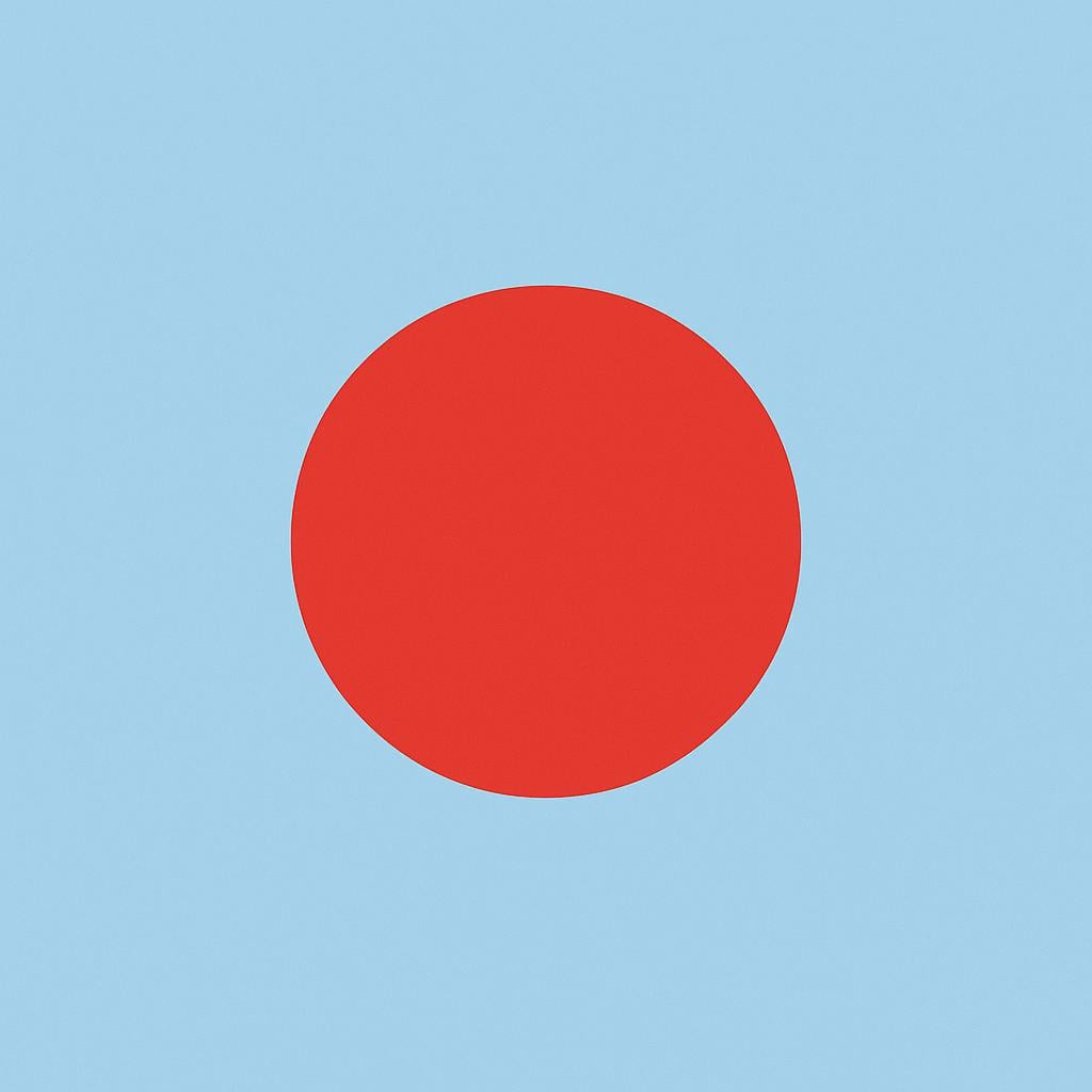 A large, simple red circle placed prominently in the foreground against a smooth, light blue background.