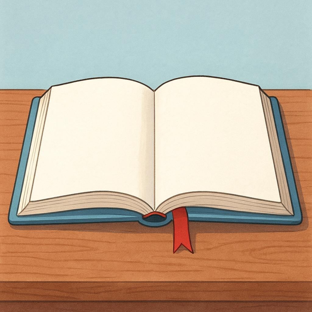 An open book resting flat on a wooden surface with a colorful ribbon bookmark placed between the pages, symbolizing that the contents have been read.