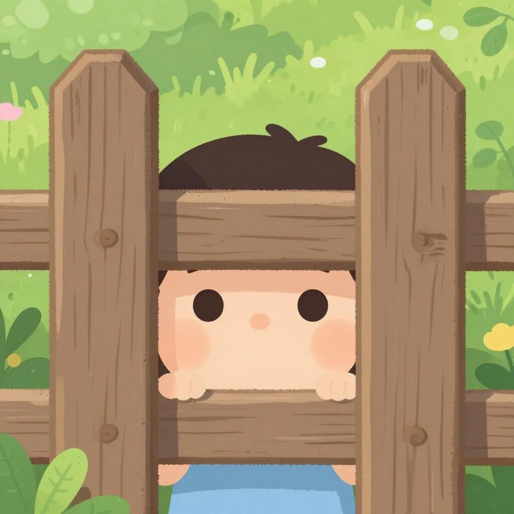 A curious person peeking through a gap in a wooden fence to see what is on the other side.