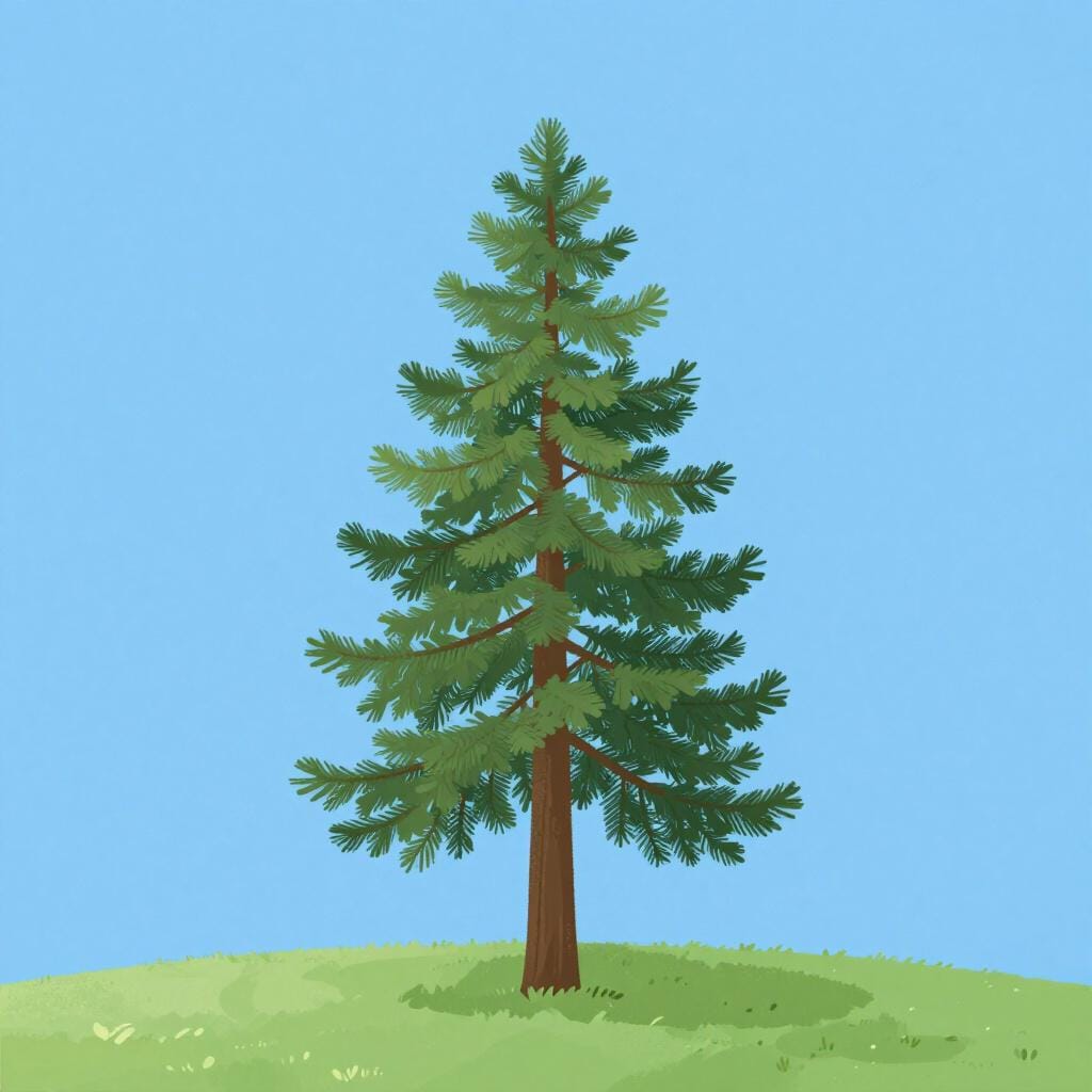 Un singolo albero alto che cresce perfettamente dritto verso il cielo.