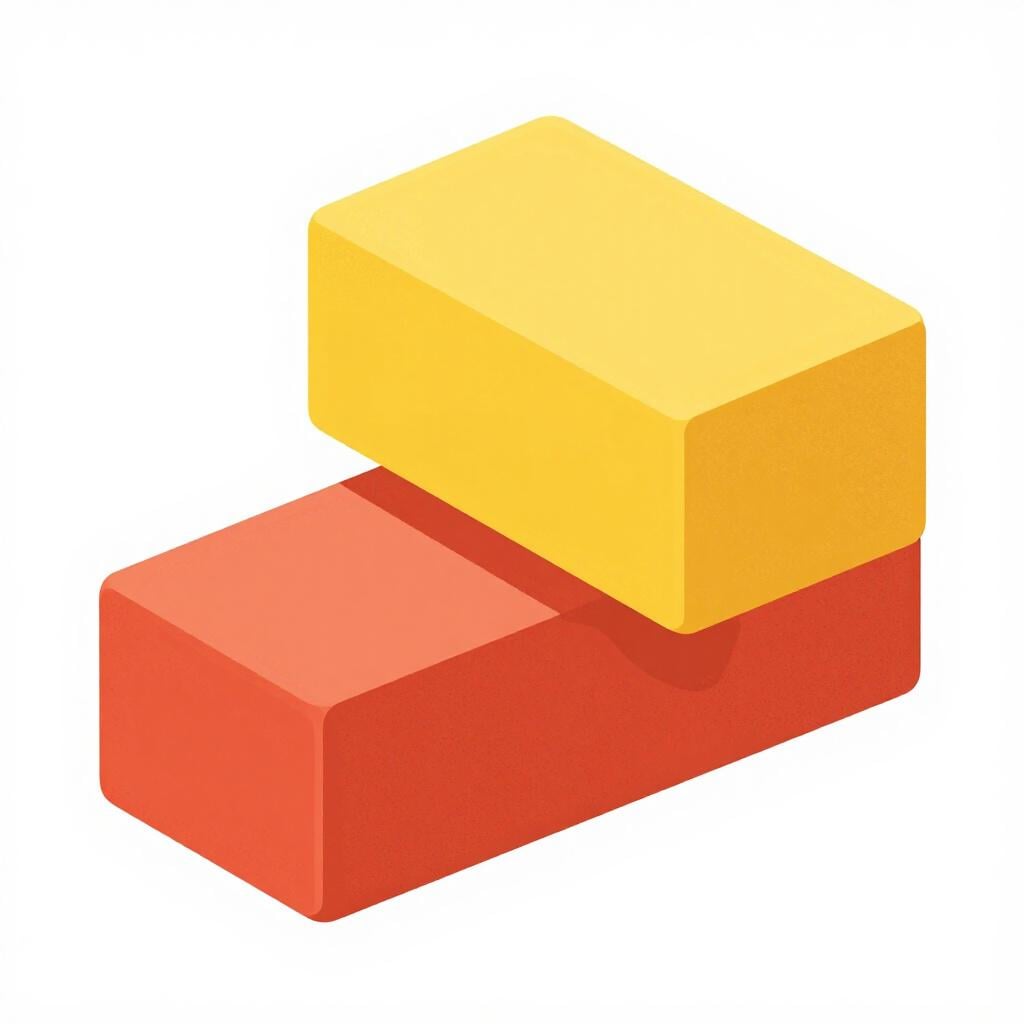 Two colorful rectangular tiles partially covering one another on a white surface.