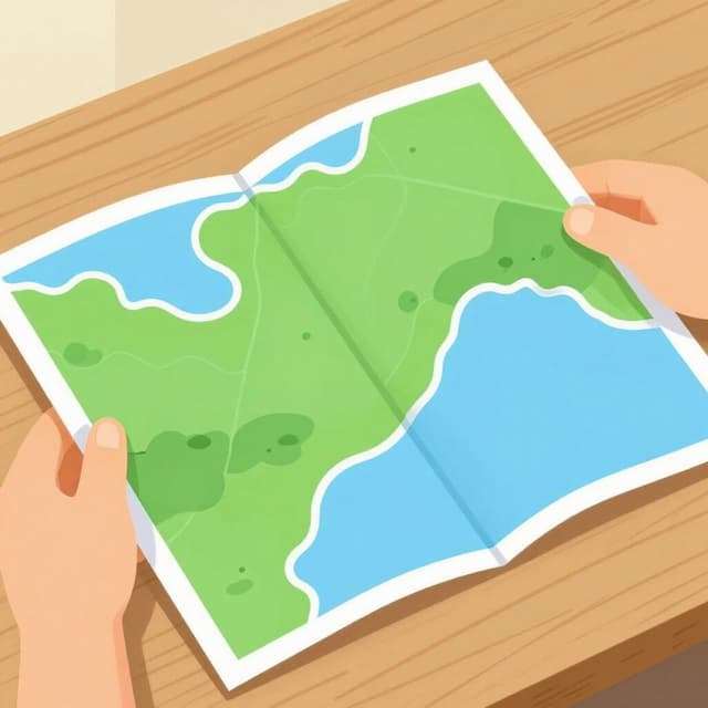 A pair of hands opening and unfolding a colorful paper map.