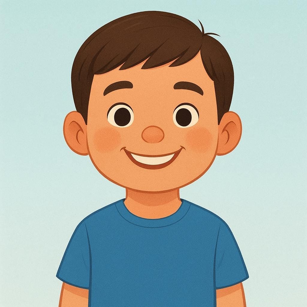 A simple storybook illustration of a friendly young boy with short hair wearing a blue shirt, representing the common English male name Michael.