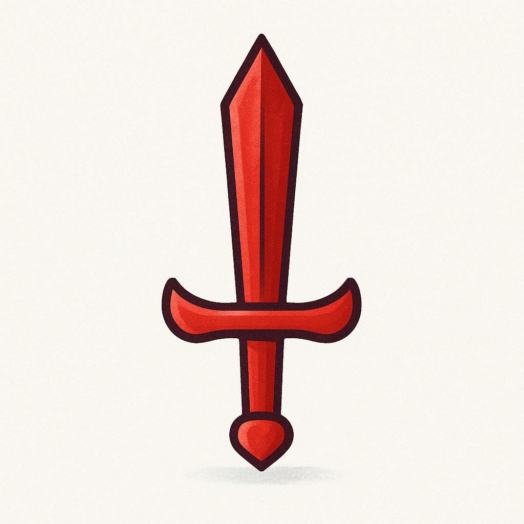 A stylized red suit symbol shaped like an upright sword blade, representing the spade suit in Spanish playing cards.