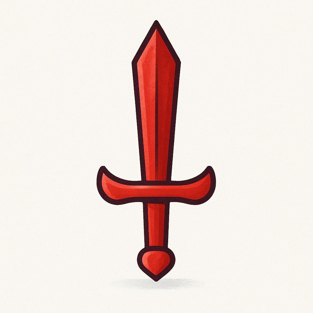 A stylized red suit symbol shaped like an upright sword blade, representing the spade suit in Spanish playing cards.