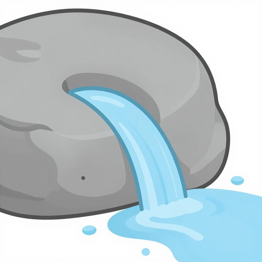 A smooth river rock with a deep groove worn into it by a steady stream of water.