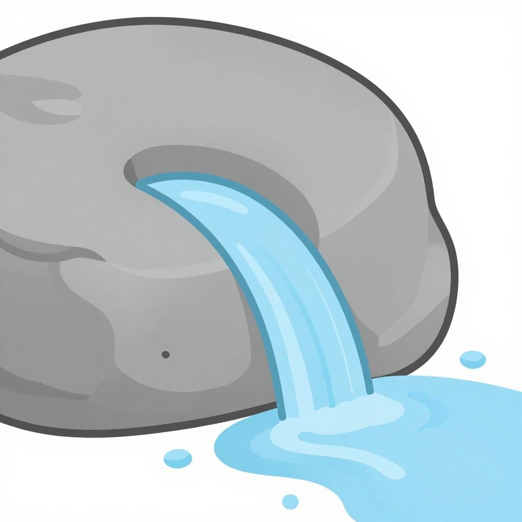 A smooth river rock with a deep groove worn into it by a steady stream of water.