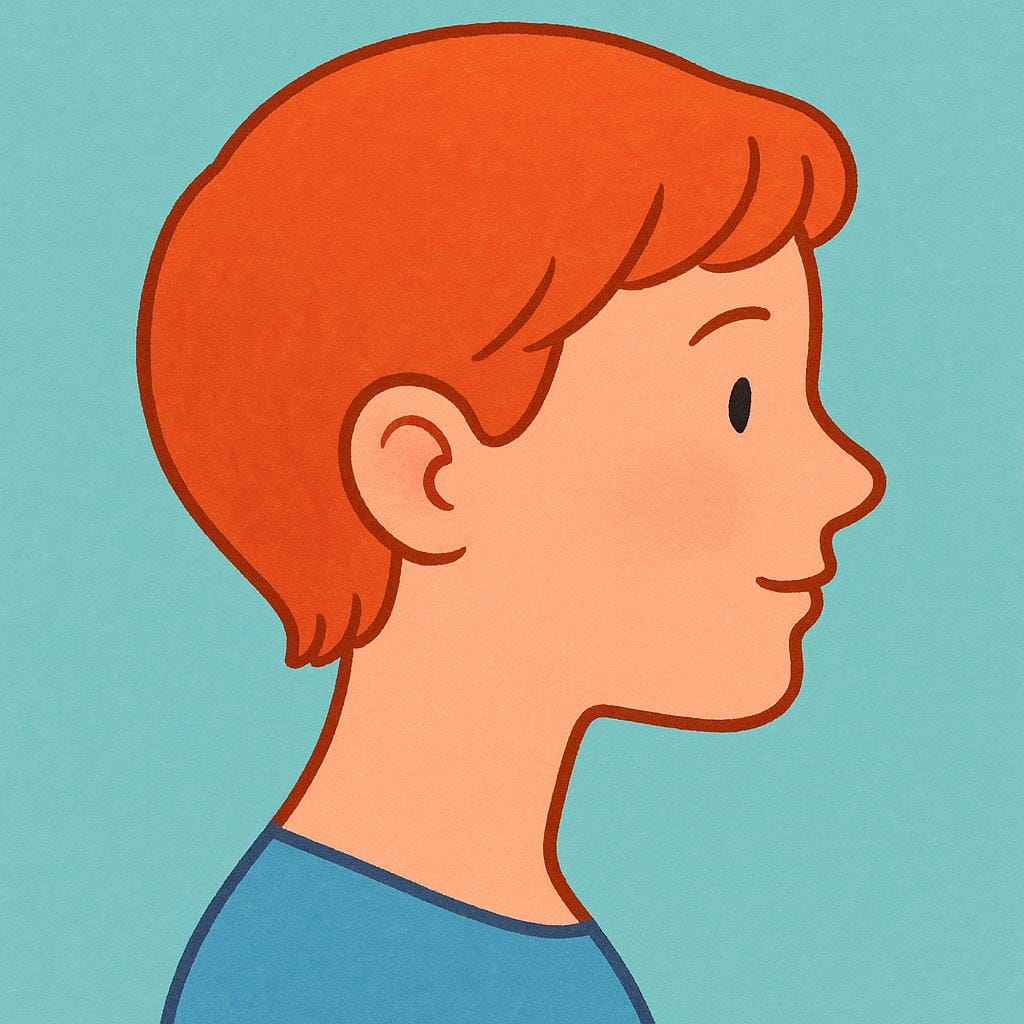A simple drawing of a human face clearly shown from the side view (profile view) against a light background.