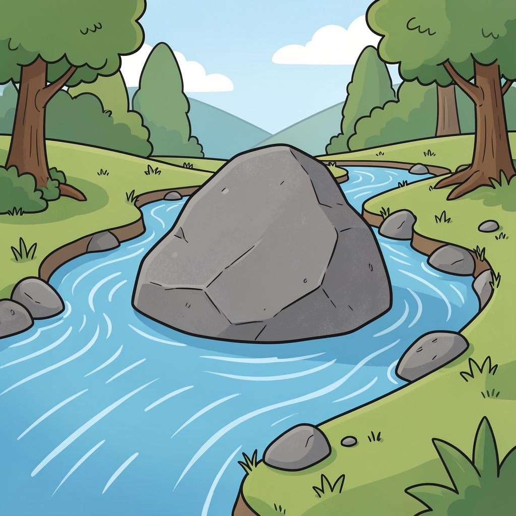 A large boulder blocking a small stream of water.
