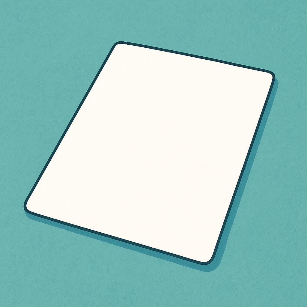 A perfectly flat, blank white sheet of rectangular paper resting on a light blue table.