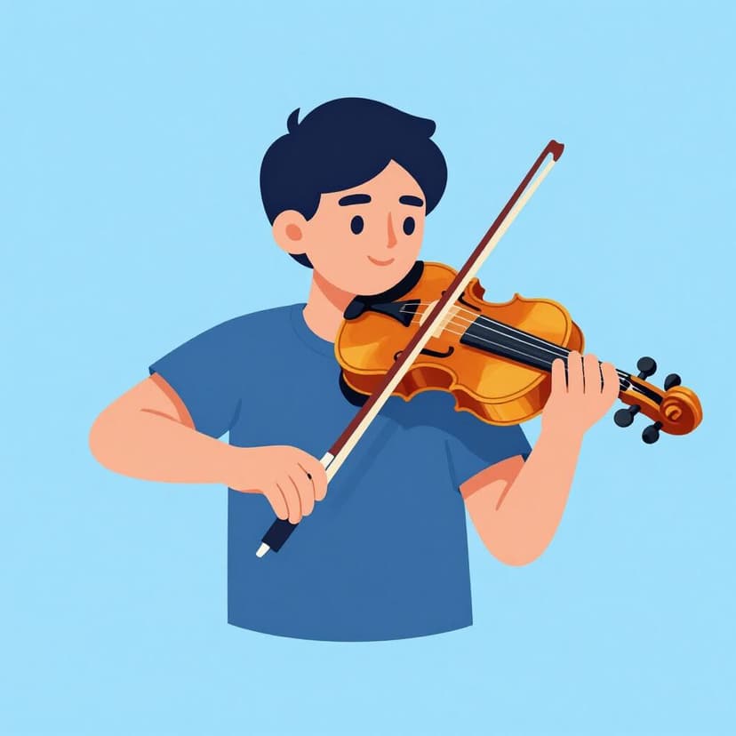 A person playing a violin with confidence and perfect posture on a simple stage.