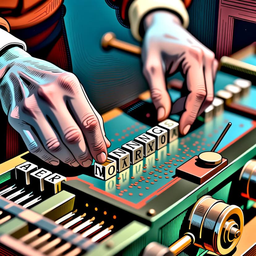 A person's hands on an old-fashioned printing press, arranging metal letter blocks.