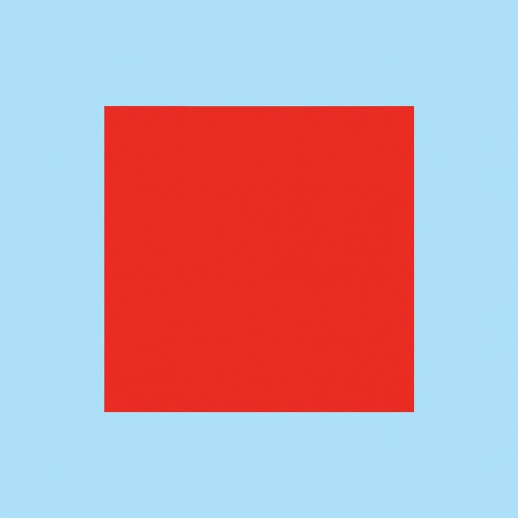 A large, perfectly drawn red square centered on a plain light blue background, symbolizing a simple concept that is easy to understand.