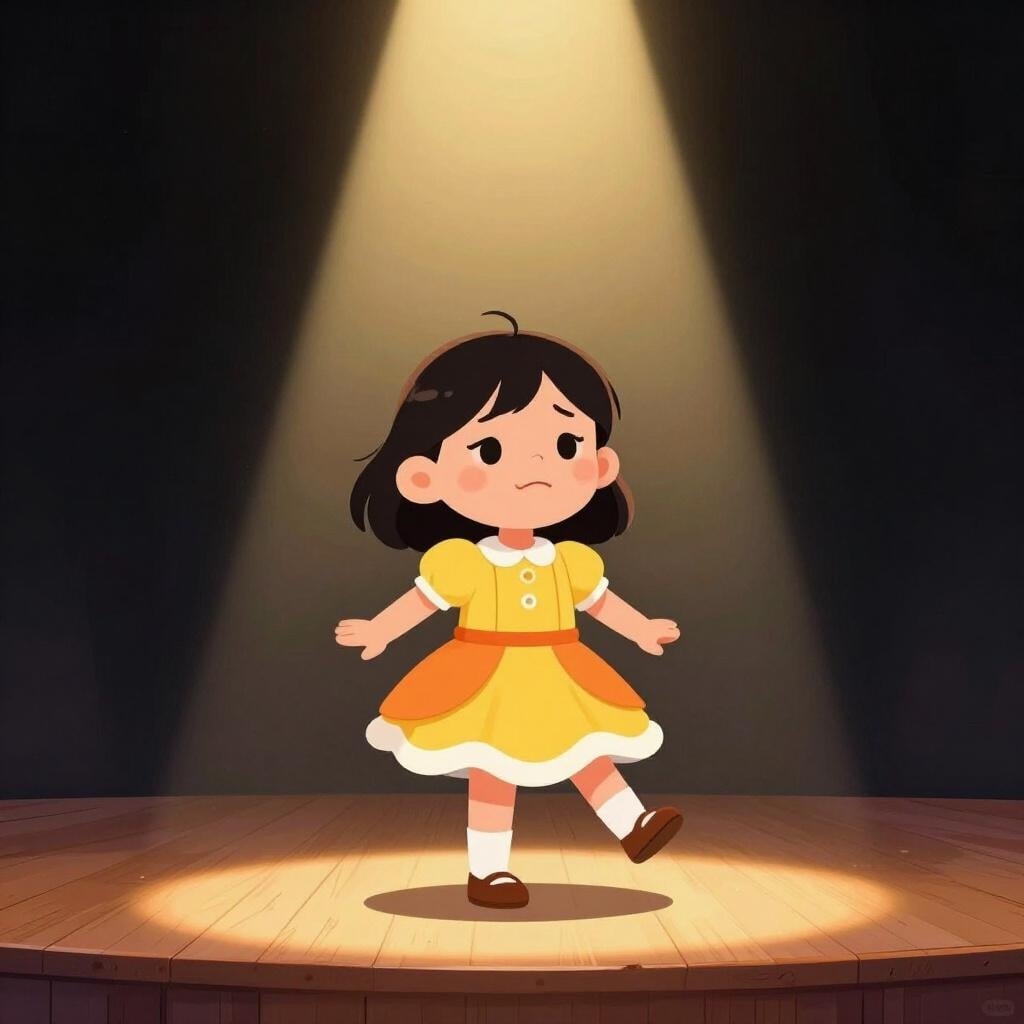 A young performer standing in a spotlight on a stage for the first time.