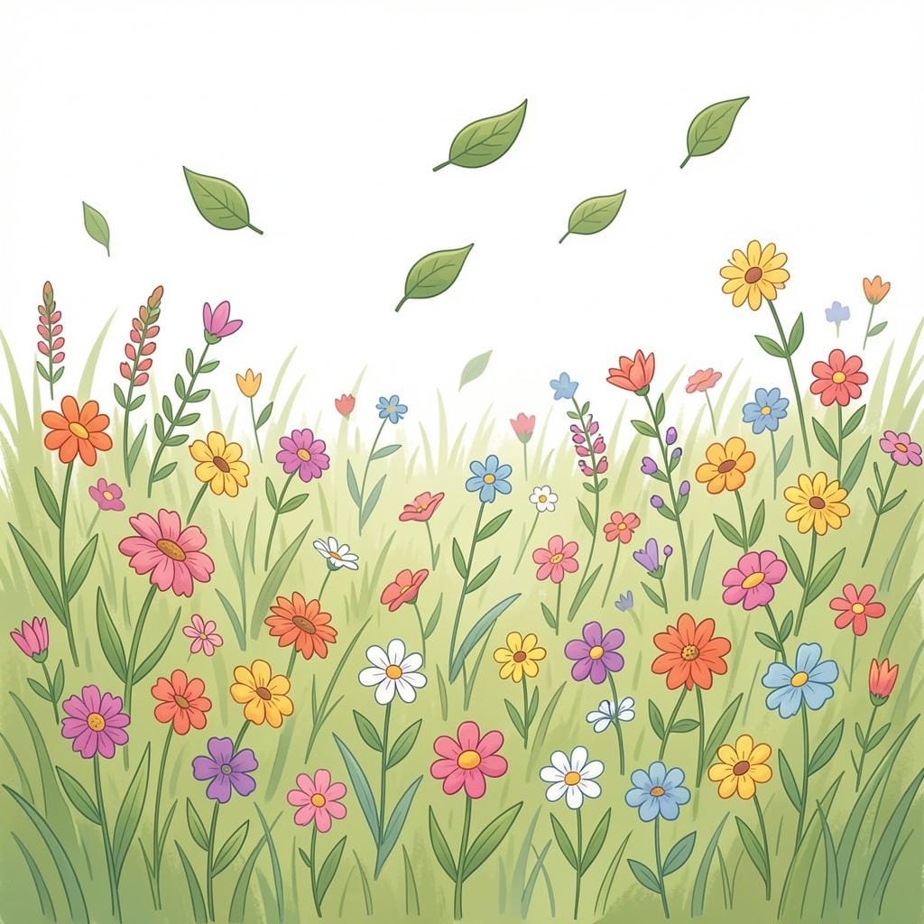 A gentle wind blowing through a field of wildflowers.