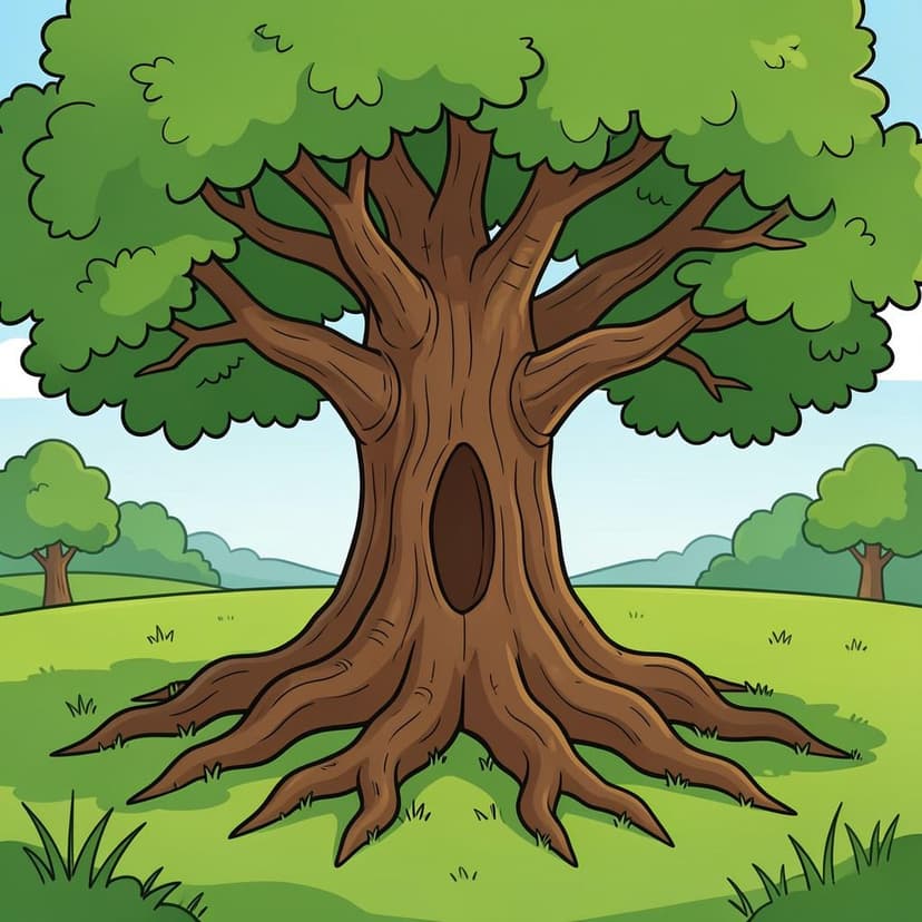 A very old, large tree with thick roots and many branches.