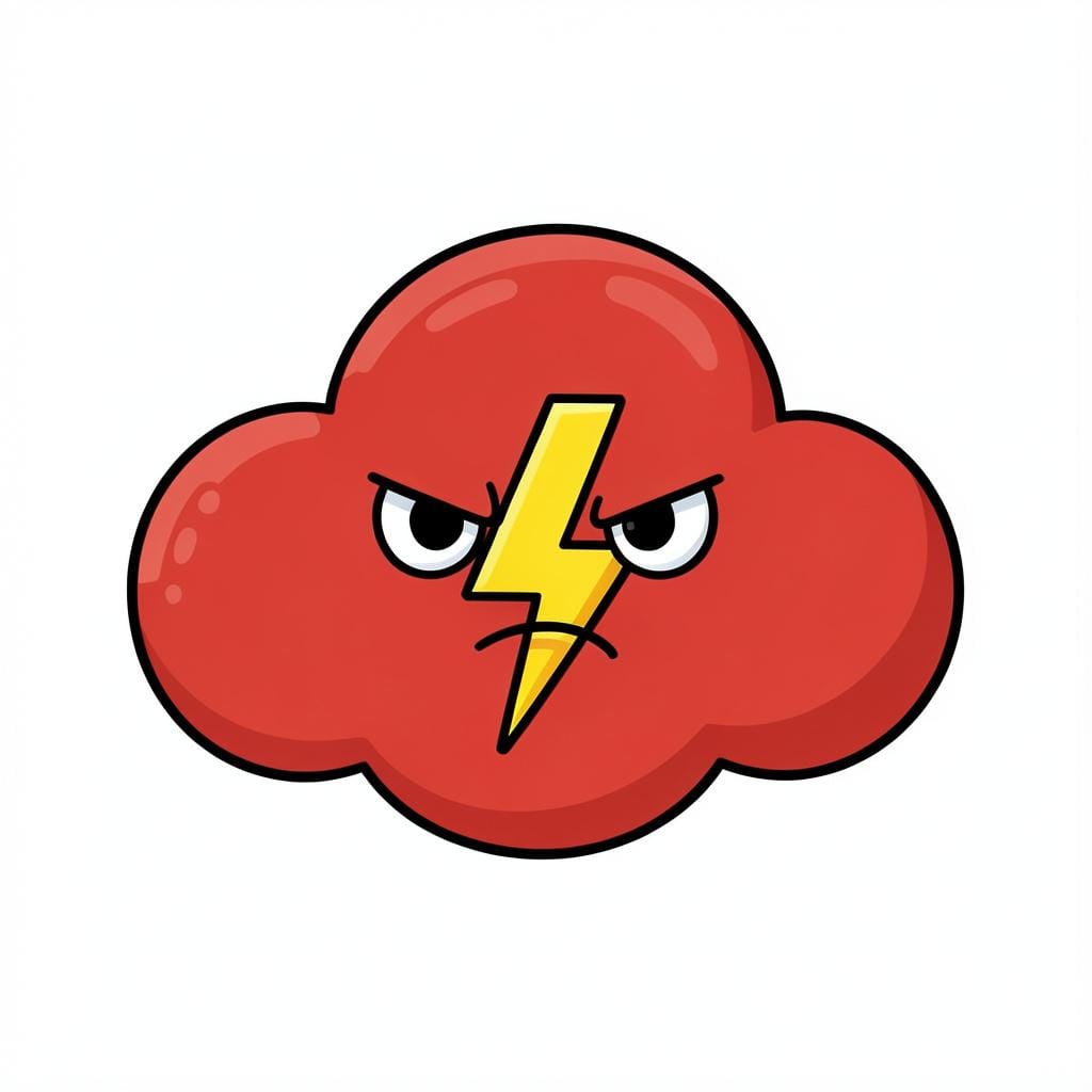 A small, grumpy red cloud with a lightning bolt to symbolize anger.