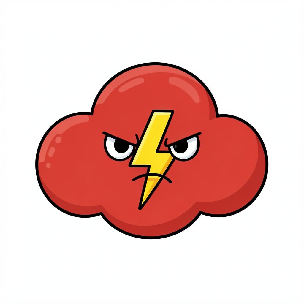 A small, grumpy red cloud with a lightning bolt to symbolize anger.