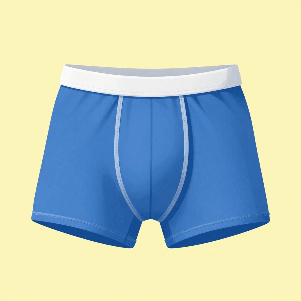 Um par de cuecas azuis de algodão para homem com uma simples cintura elástica branca.