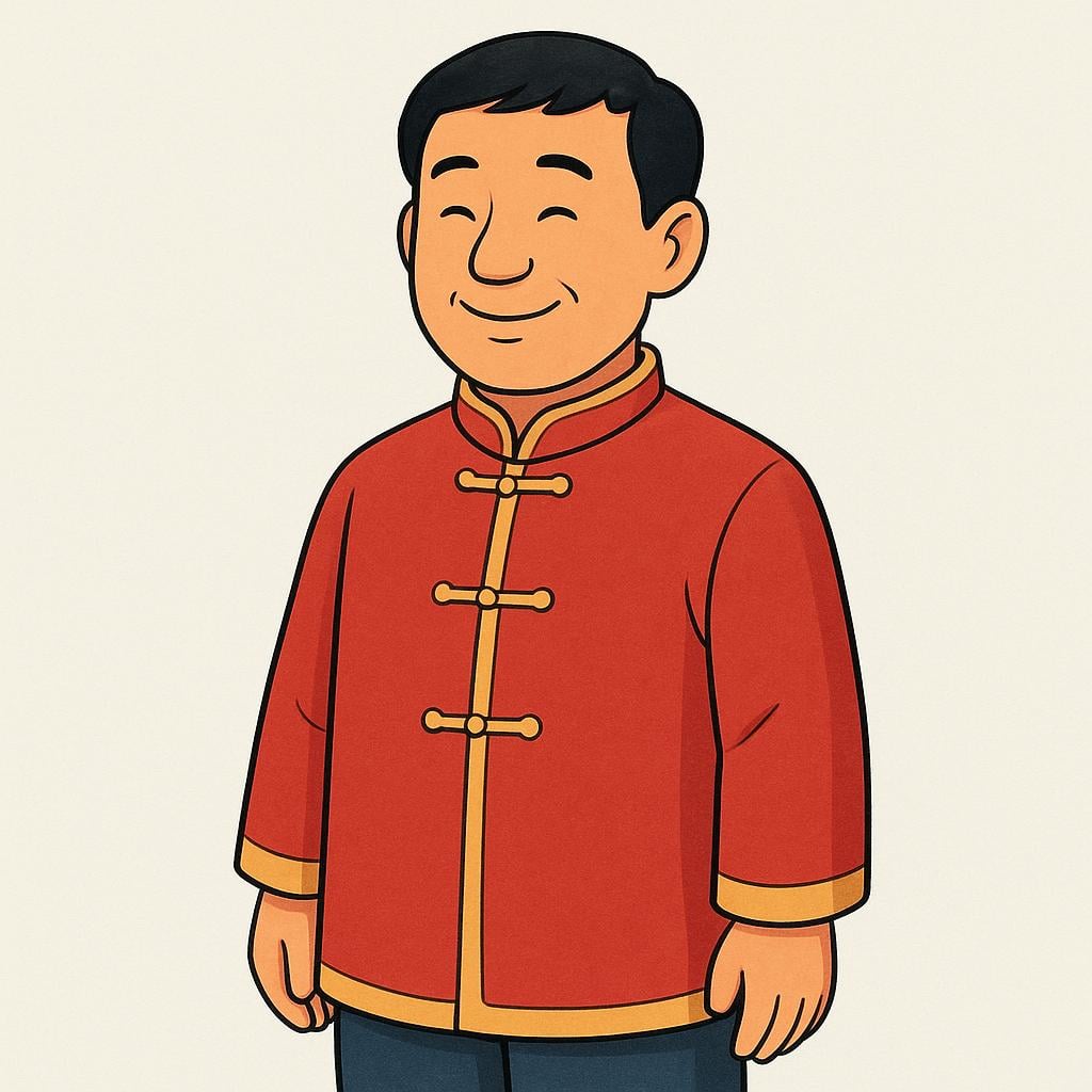 A simple illustration of a smiling adult man wearing traditional Chinese clothing.