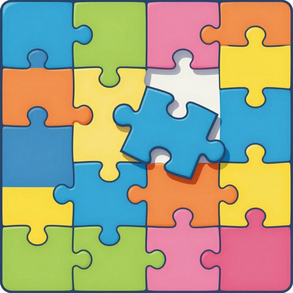 Un pezzo di puzzle colorato che si inserisce in uno spazio corrispondente in un puzzle più grande.