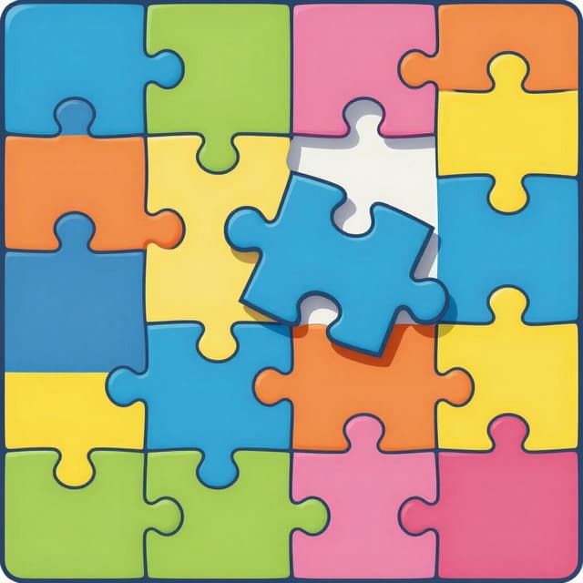 A colorful puzzle piece being placed into a matching gap in a larger puzzle.