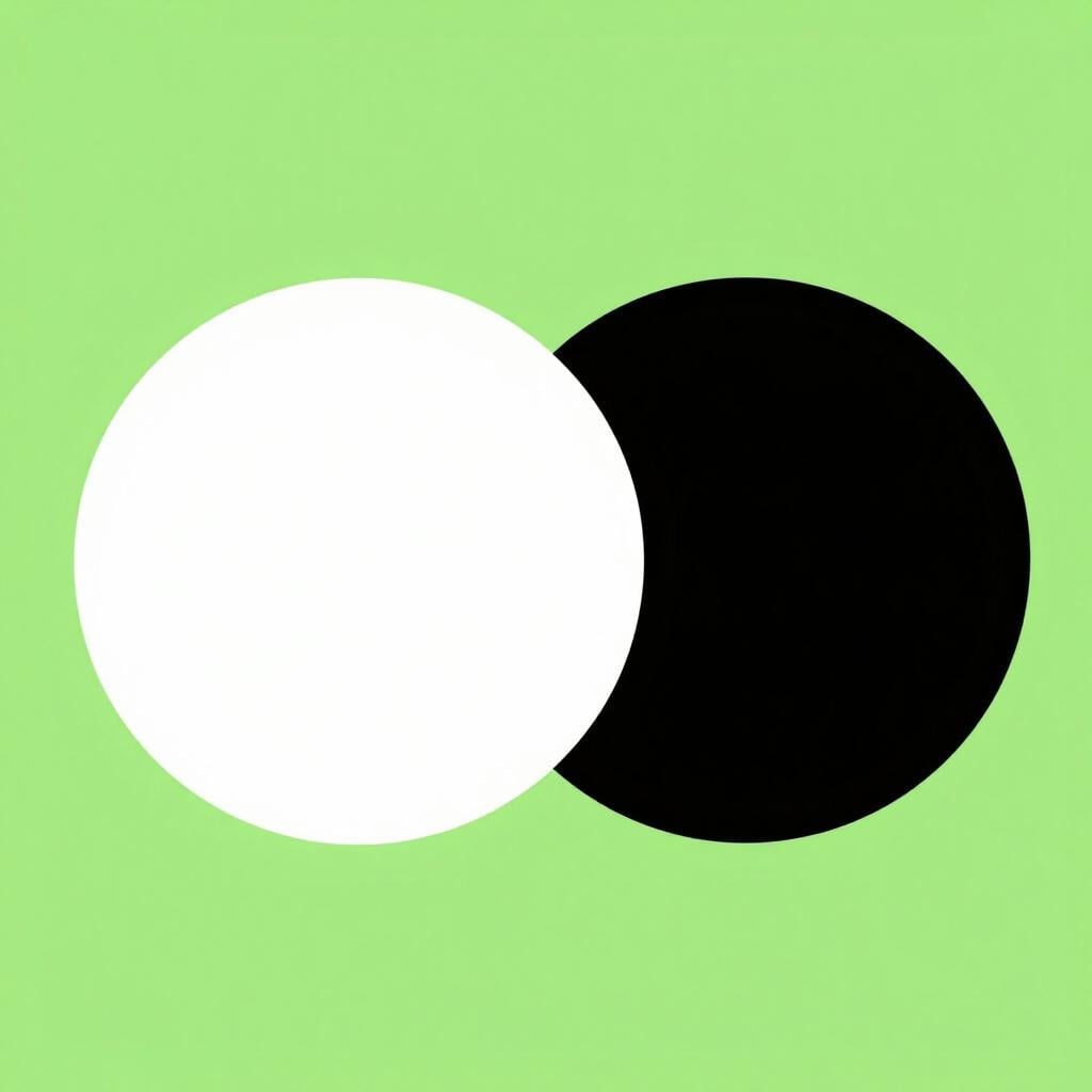 A bright white circle placed directly next to a solid black circle on a neutral background.