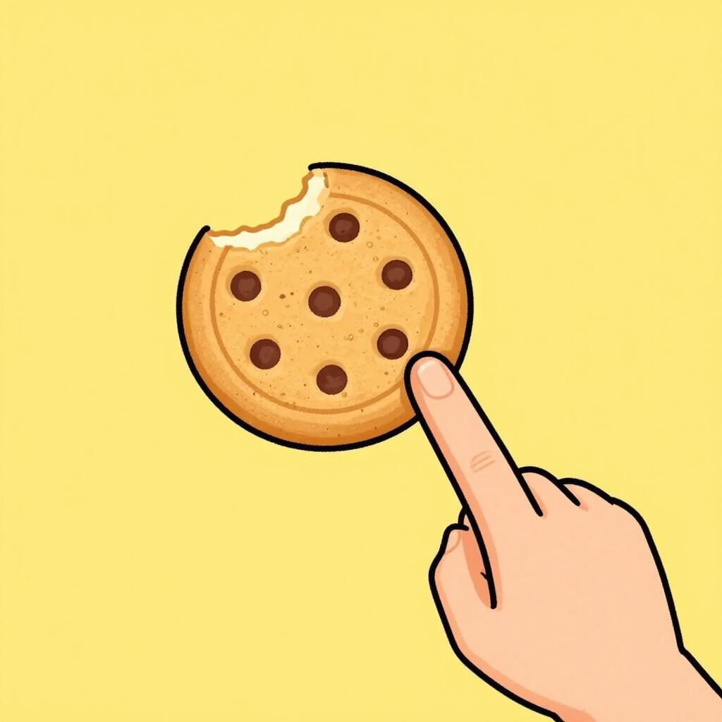 A hand holding a cookie while someone else points at them, showing they were caught.