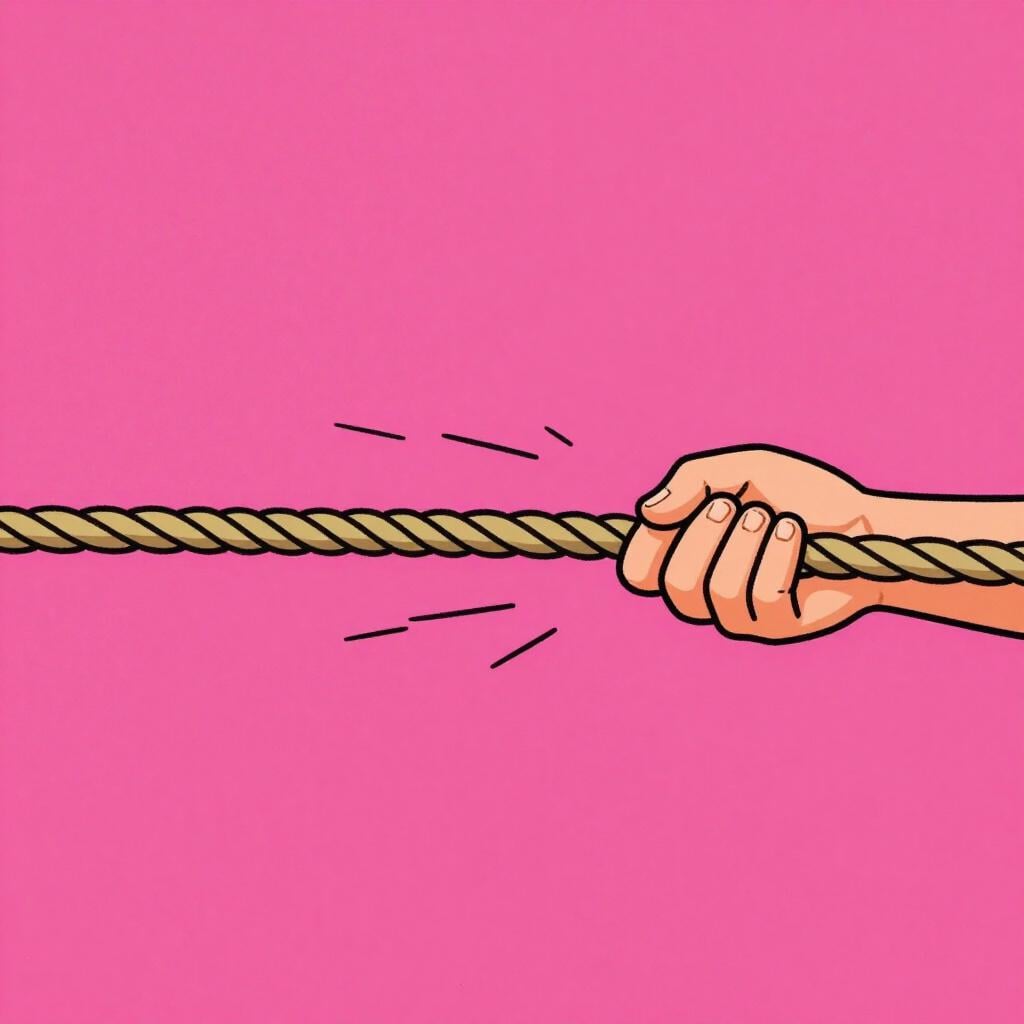 A hand pulling a rope with a sudden, forceful tug.