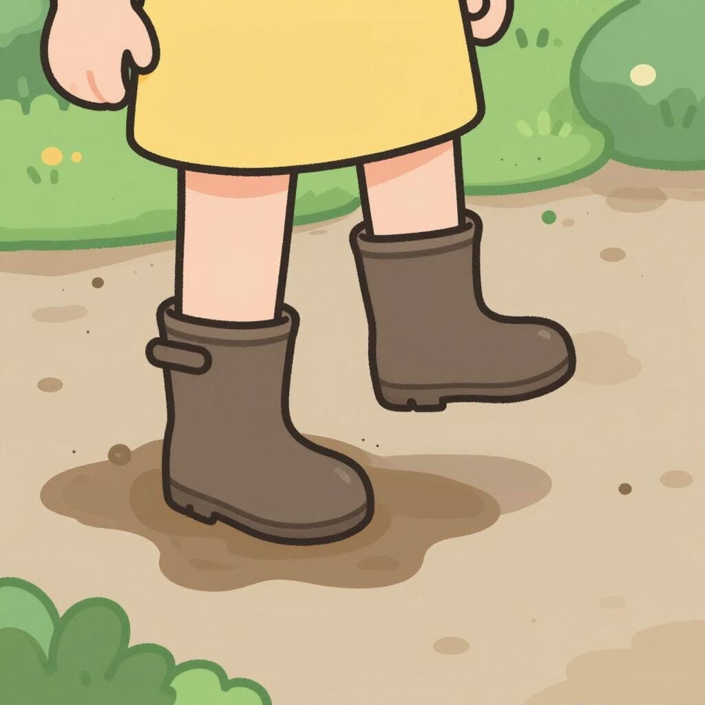 Una persona che cammina su un sentiero e accidentalmente calpesta la stessa piccola pozzanghera due volte.