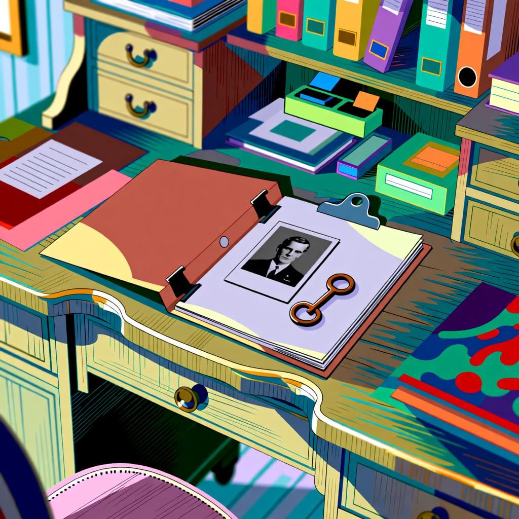 An open file folder on a desk with a solved clue, representing a police or medical case.