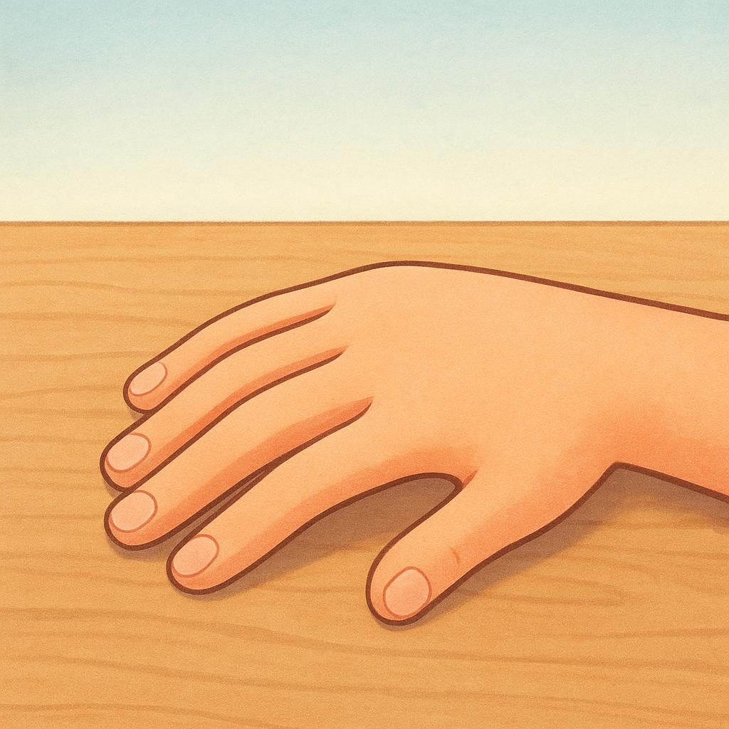 A detailed illustration of a human right hand, demonstrating the adjective form of the word.