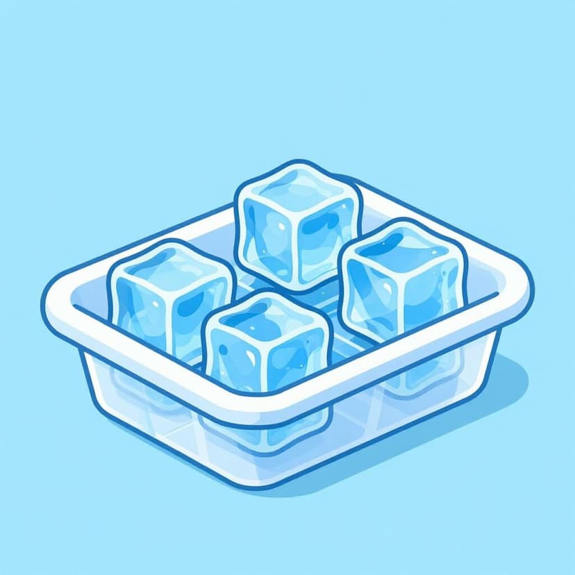 An ice cube tray filled with clear ice cubes on a solid blue background.