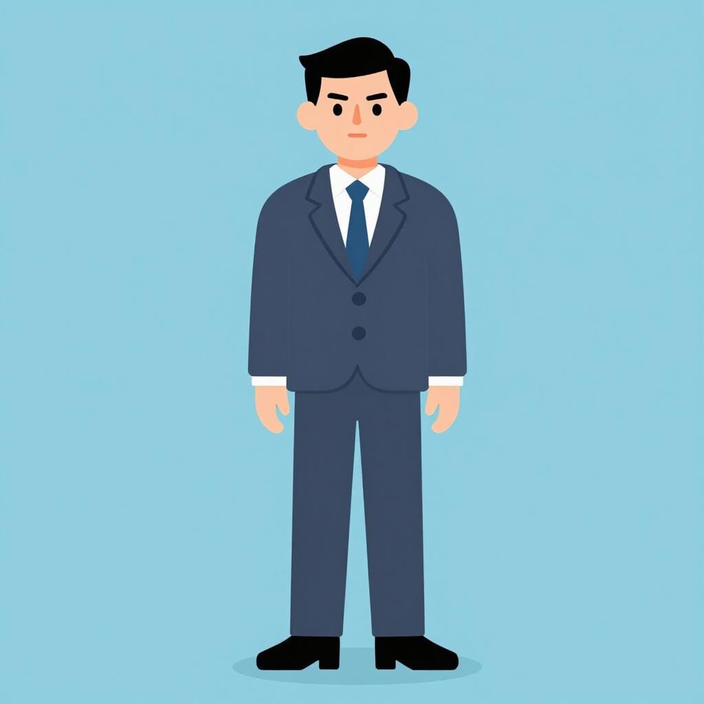 A person in a well-fitted suit standing with a calm, reliable expression and a firm handshake.