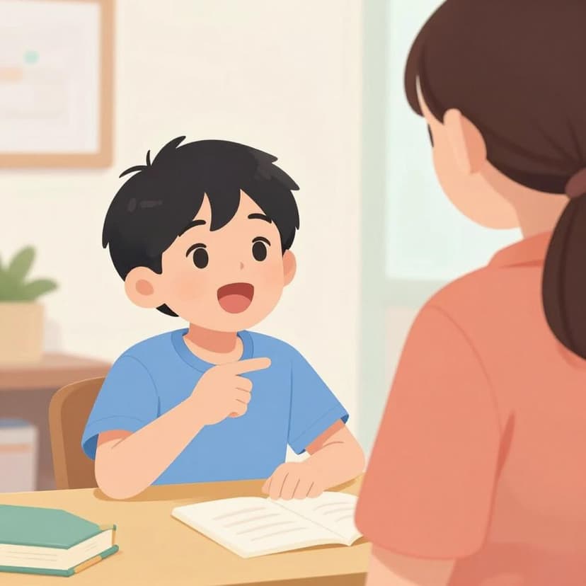 A child talking back to a person in a polite but firm way, illustrating a verbal response.