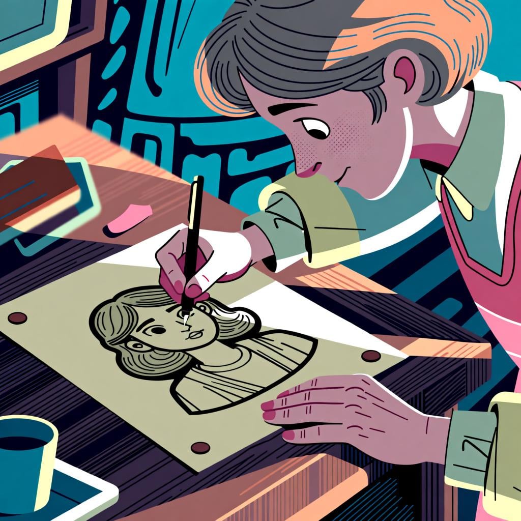 A person carefully tracing a drawing from one piece of paper to another, making an exact copy.