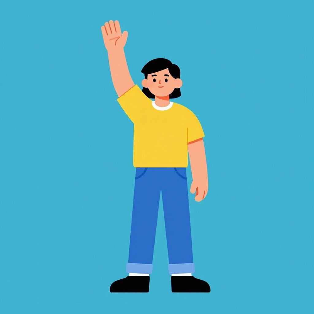 Uma pessoa acenando vigorosamente para chamar a atenção de alguém.