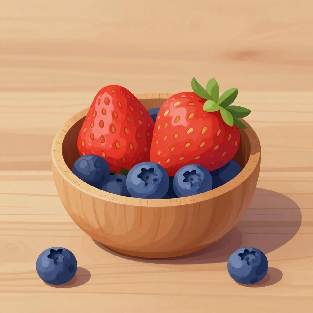 Eine Holzschale gefüllt mit einer kleinen Portion bunter frischer Beeren.