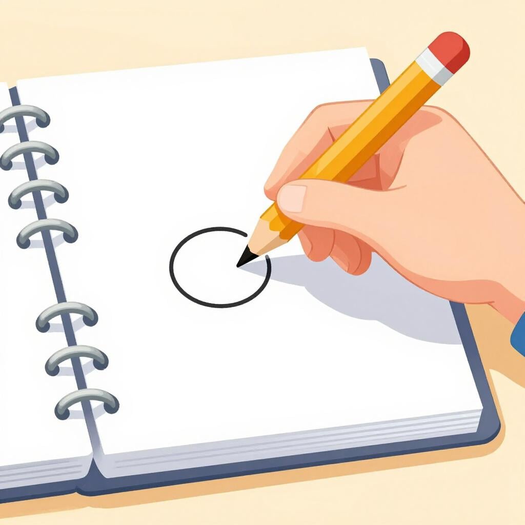 A person erasing a mark on a paper and drawing a new circle in a different spot.