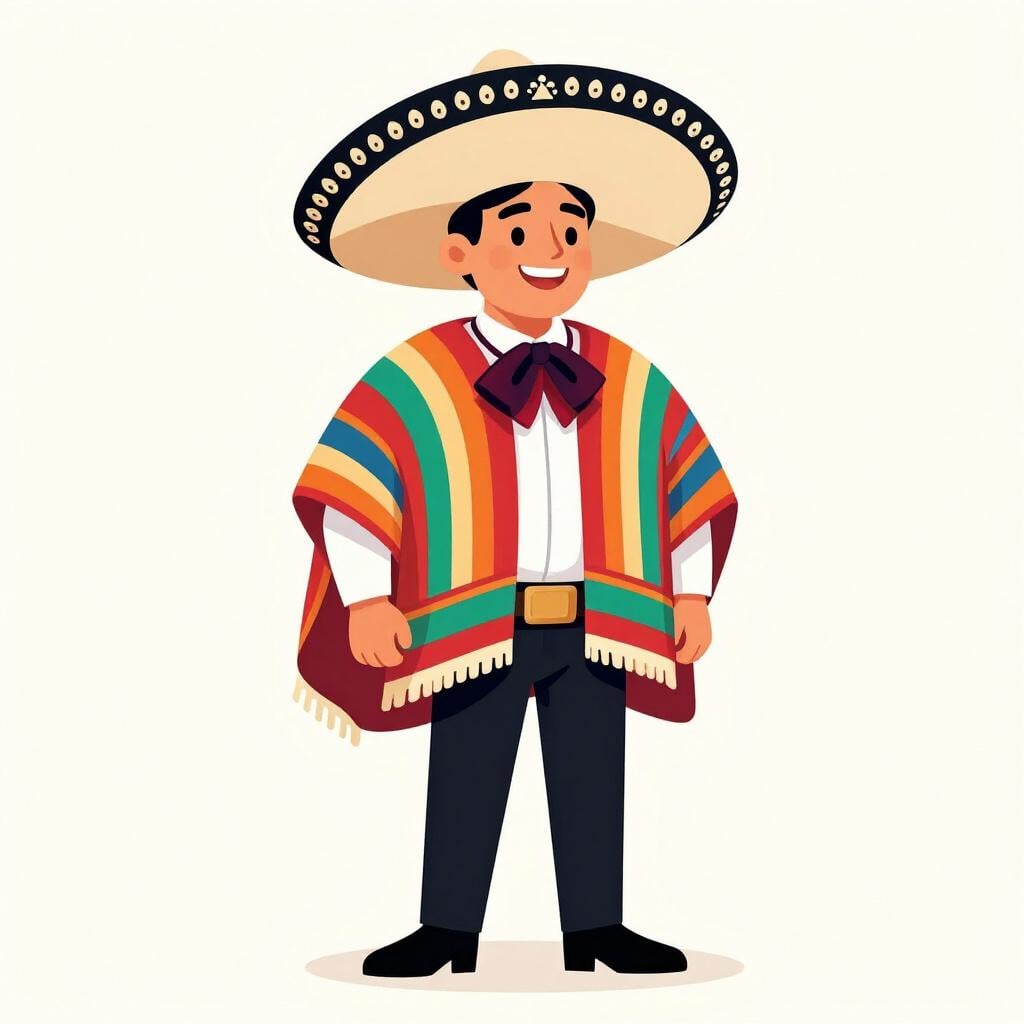 Un uomo felice che indossa un cappello tradizionale colombiano e un poncho colorato.