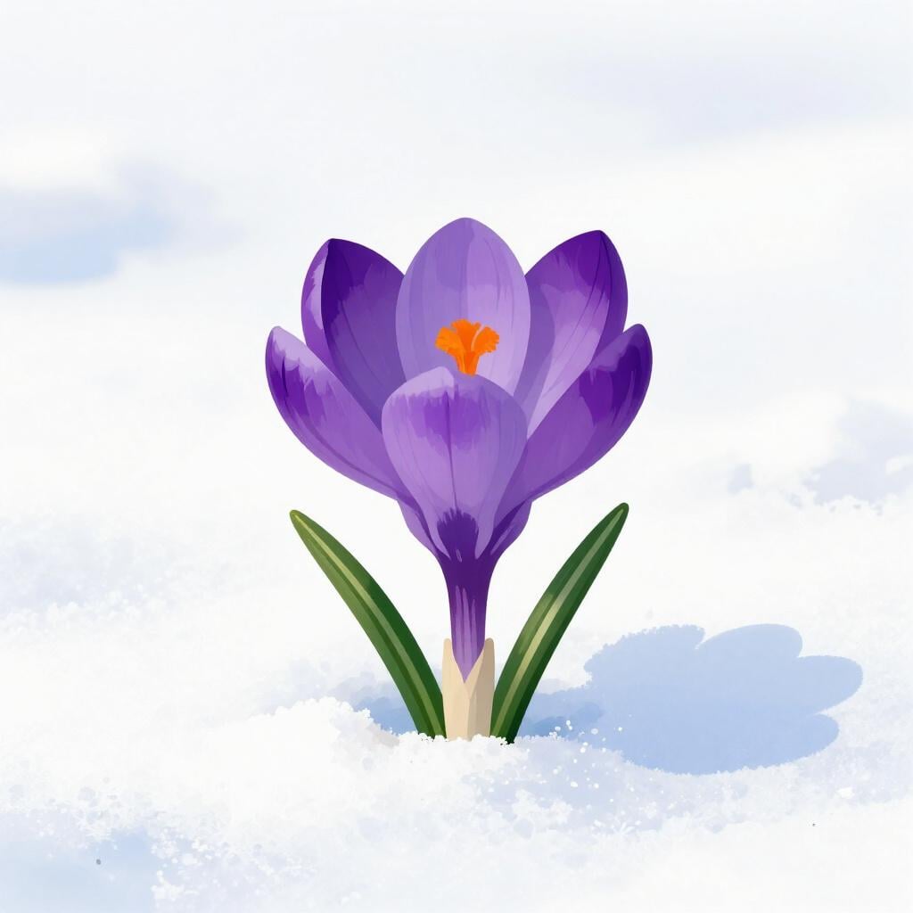 Une seule fleur brillante épanouie au milieu d'un champ enneigé.