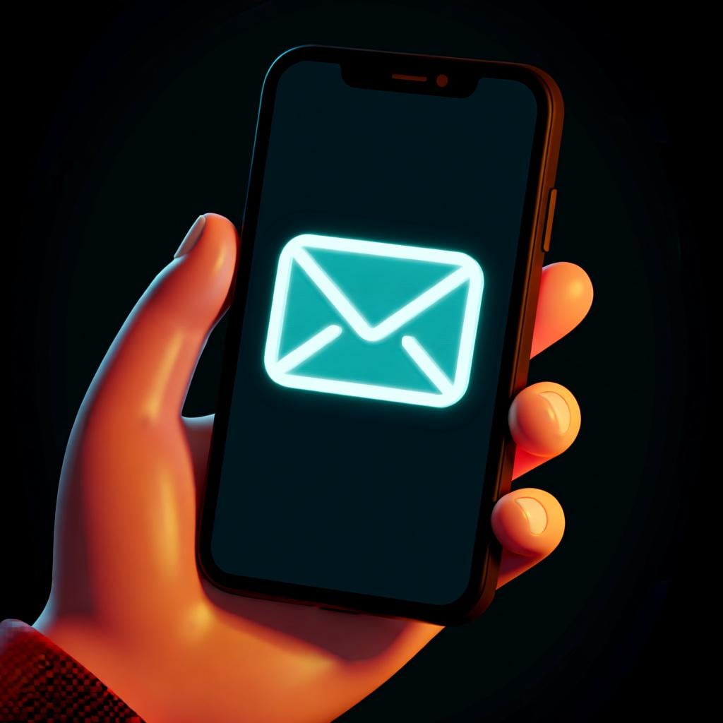A hand holding a smartphone with an email icon, illustrating 'por' for means of communication.
