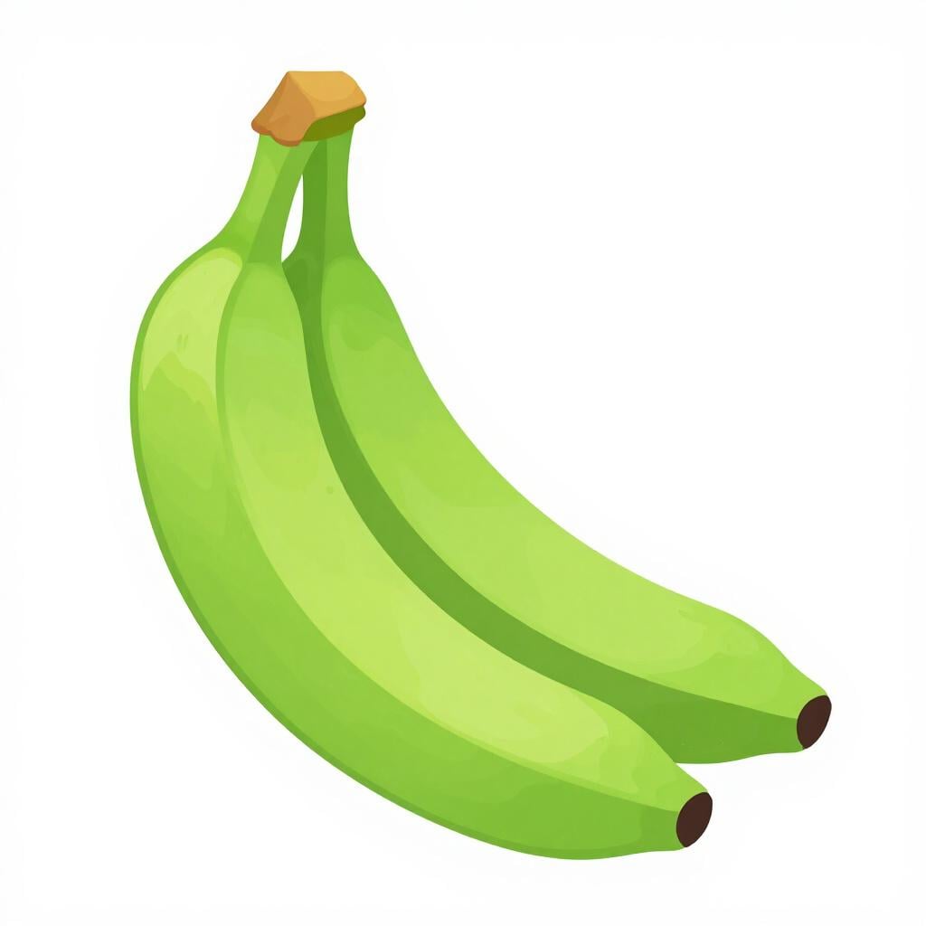 A hard, bright green banana sitting next to a ripe yellow one to show the difference.